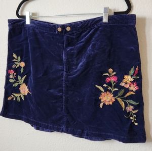 Navy Corduroy Embroidered Mini skirt